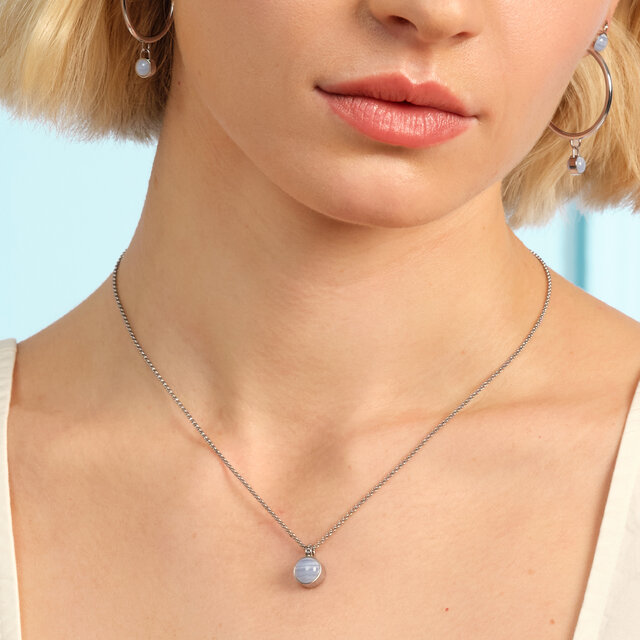 Collier Pierre Précieuse Agate Violet Cabochon Argent