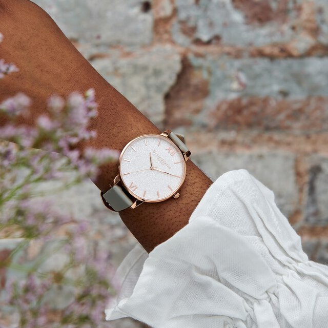 38mm Rose Gold & Grey Leather Strap Watch