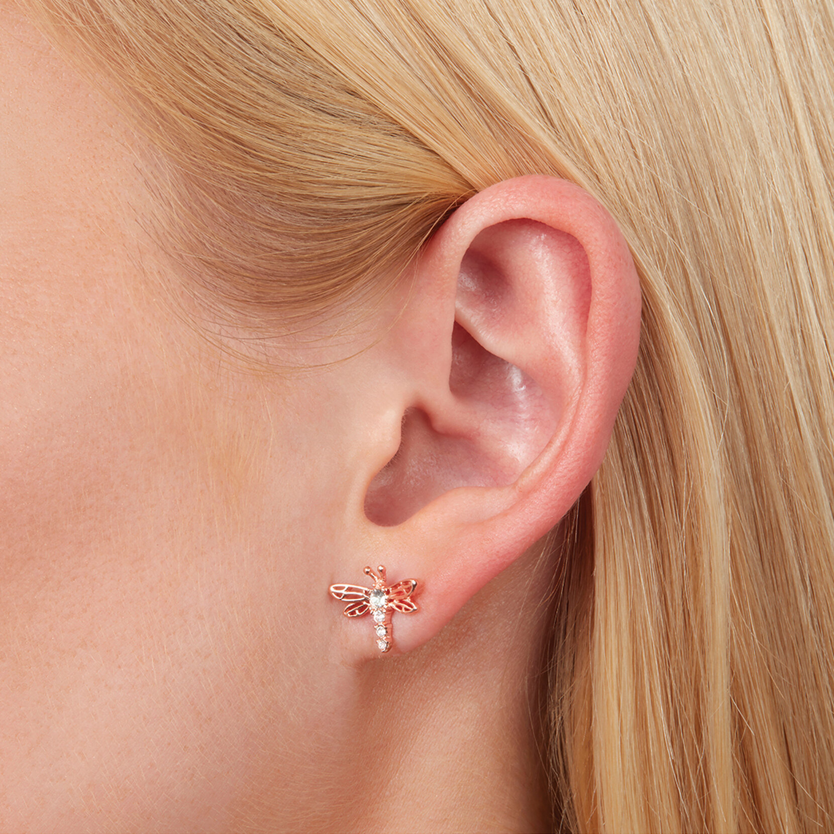 Clous d’oreilles Dancing Dragonfly or rose