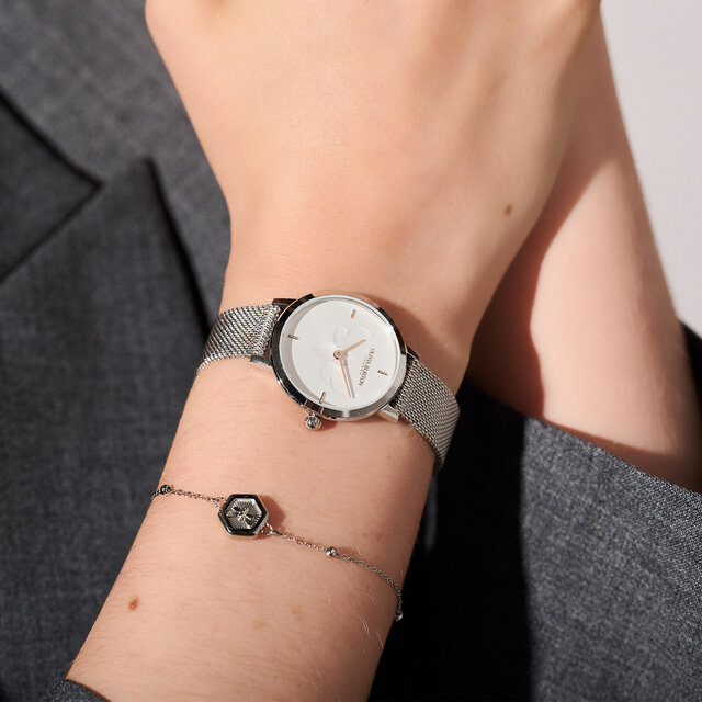 28mm Bee Ultra Slim Silver Mesh Watch & Minima Bee Bracelet Gift Set