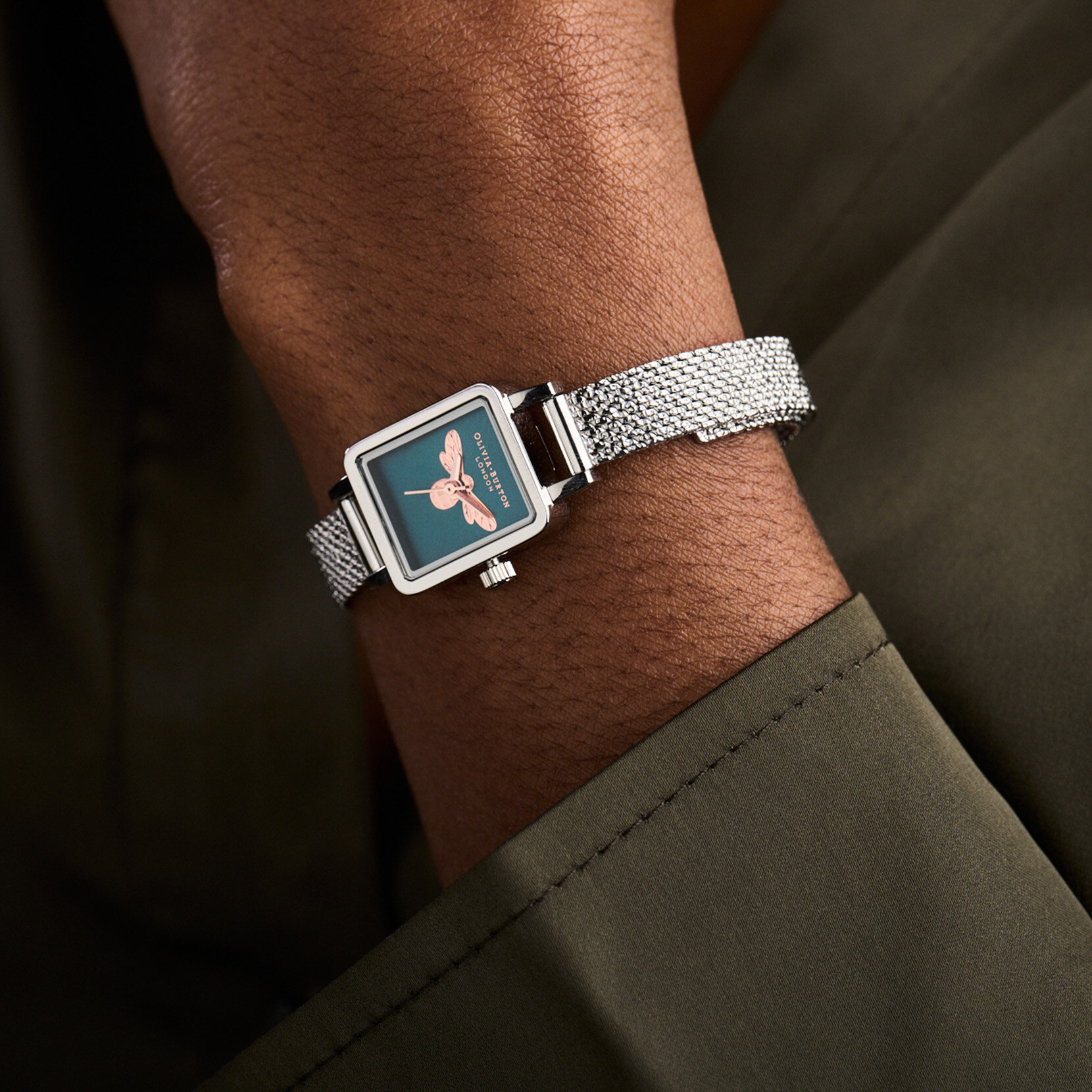 Rectangular Teal & Silver Mesh Watch