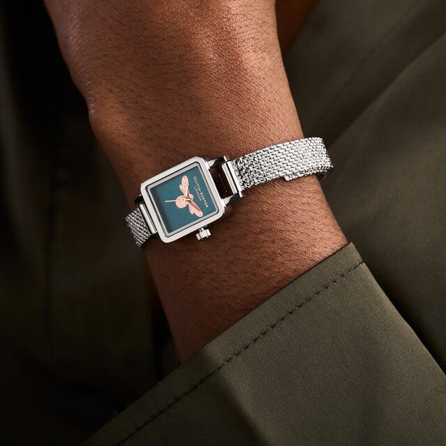 Montre Lucky Bee à mini cadran bleu sarcelle et bracelet milanais argent