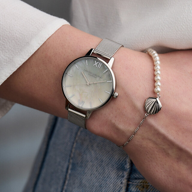 34mm Grey & Silver Mesh Watch