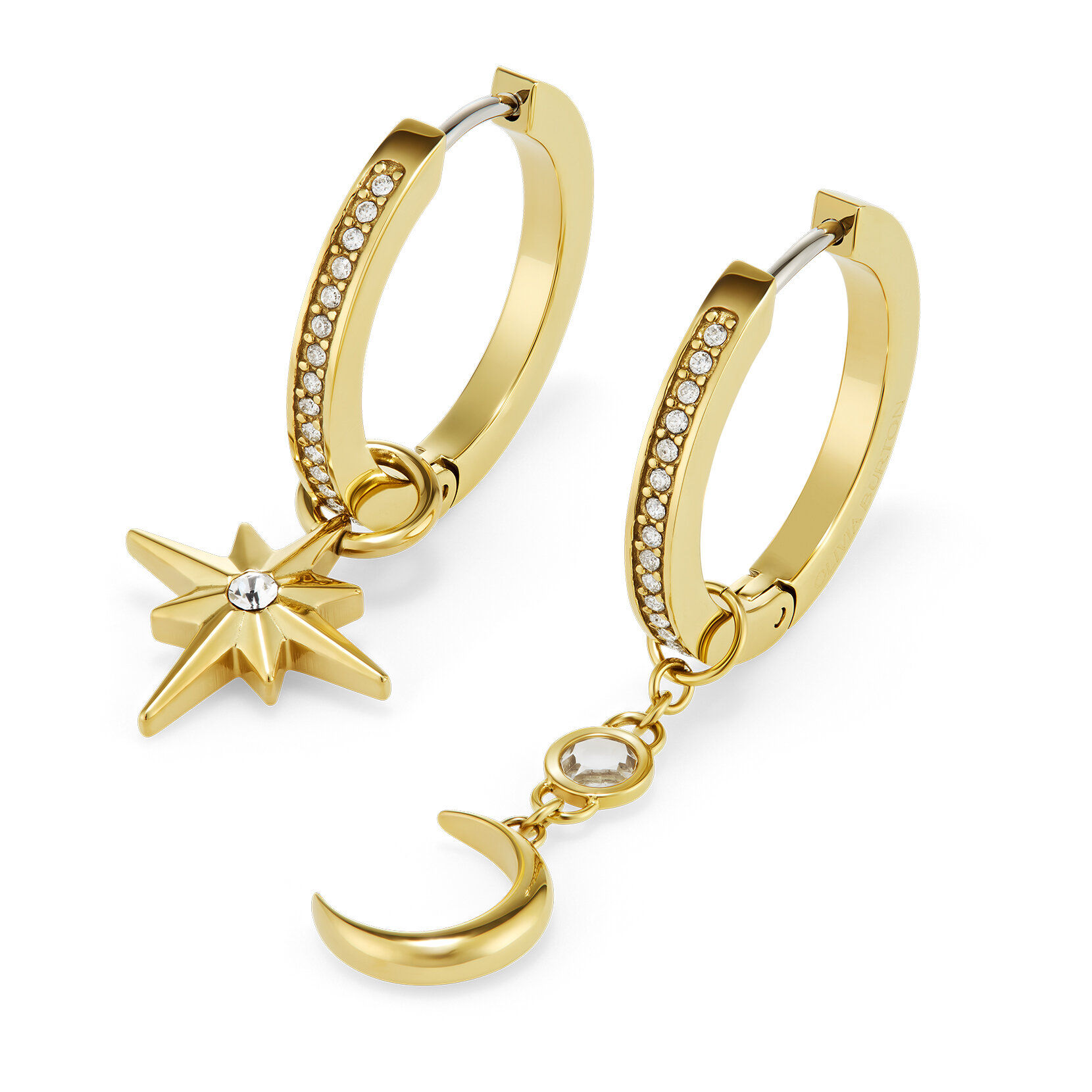 Boucles d'Oreilles Huggie Celestial Star and Moon Plaqué Or