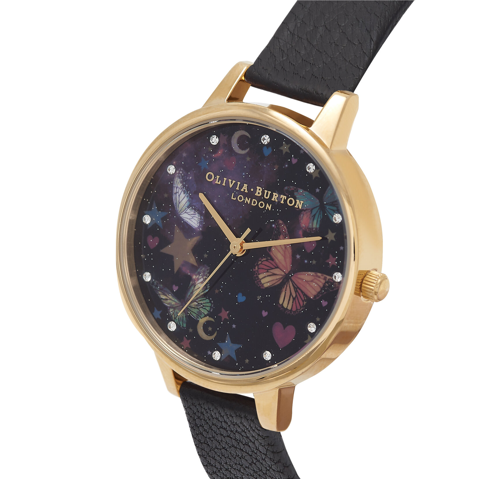 34mm Gold & Black Vegan Leather Strap Watch