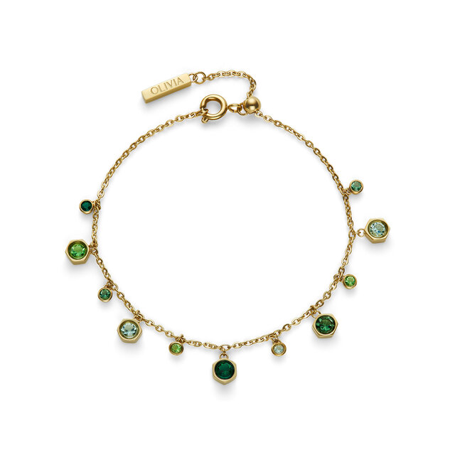 Mini Droplet Green Crystal Gold Plated Bracelet