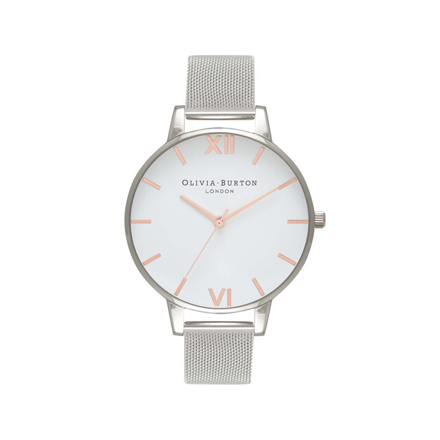 Montre à bracelet milanais or rose et argent et cadran blanc