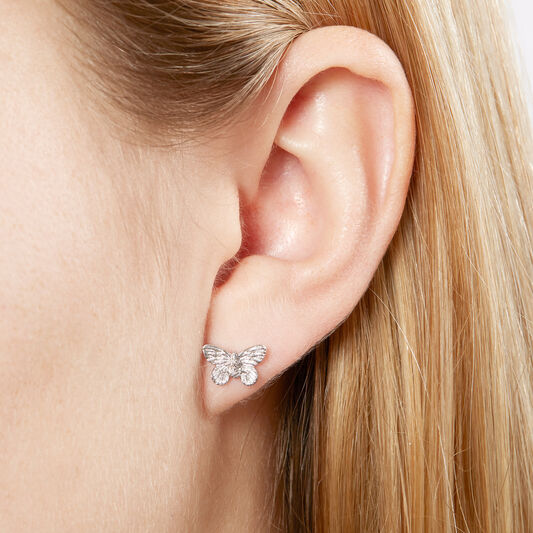 3D Butterfly Silver Studs