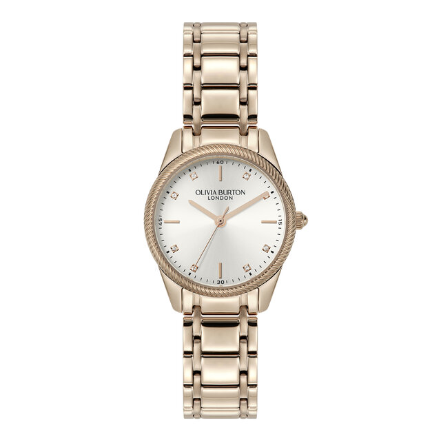 Montre Egerton Blanche et Bracelet Or Rose 28 mm