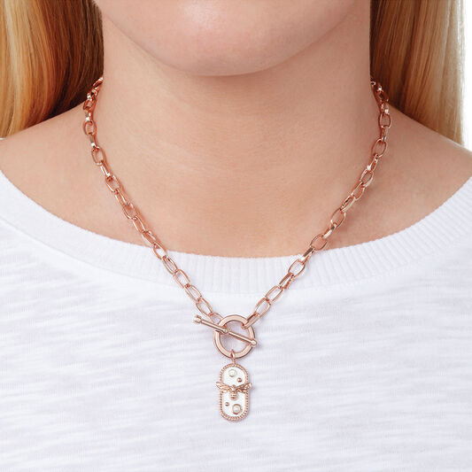 Lucky Bee White Enamel Bee Chain Necklace Rose Gold