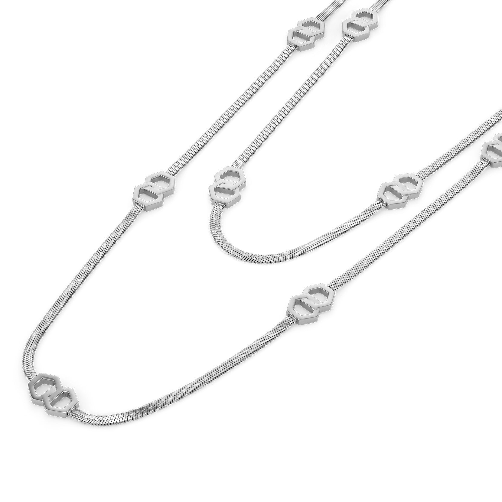 Honeycomb Loop Silver Tone Long Necklace