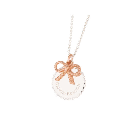 Vintage Bow Coin Necklace Silver and Rose Gold