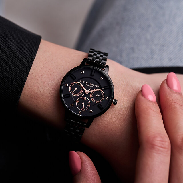 34mm Rose Gold & Black Bracelet Watch