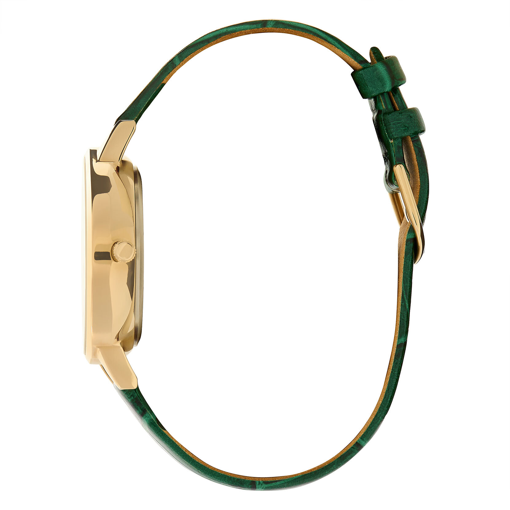 Montre Multifunction or à bracelet cuir vert forêt 34 mm