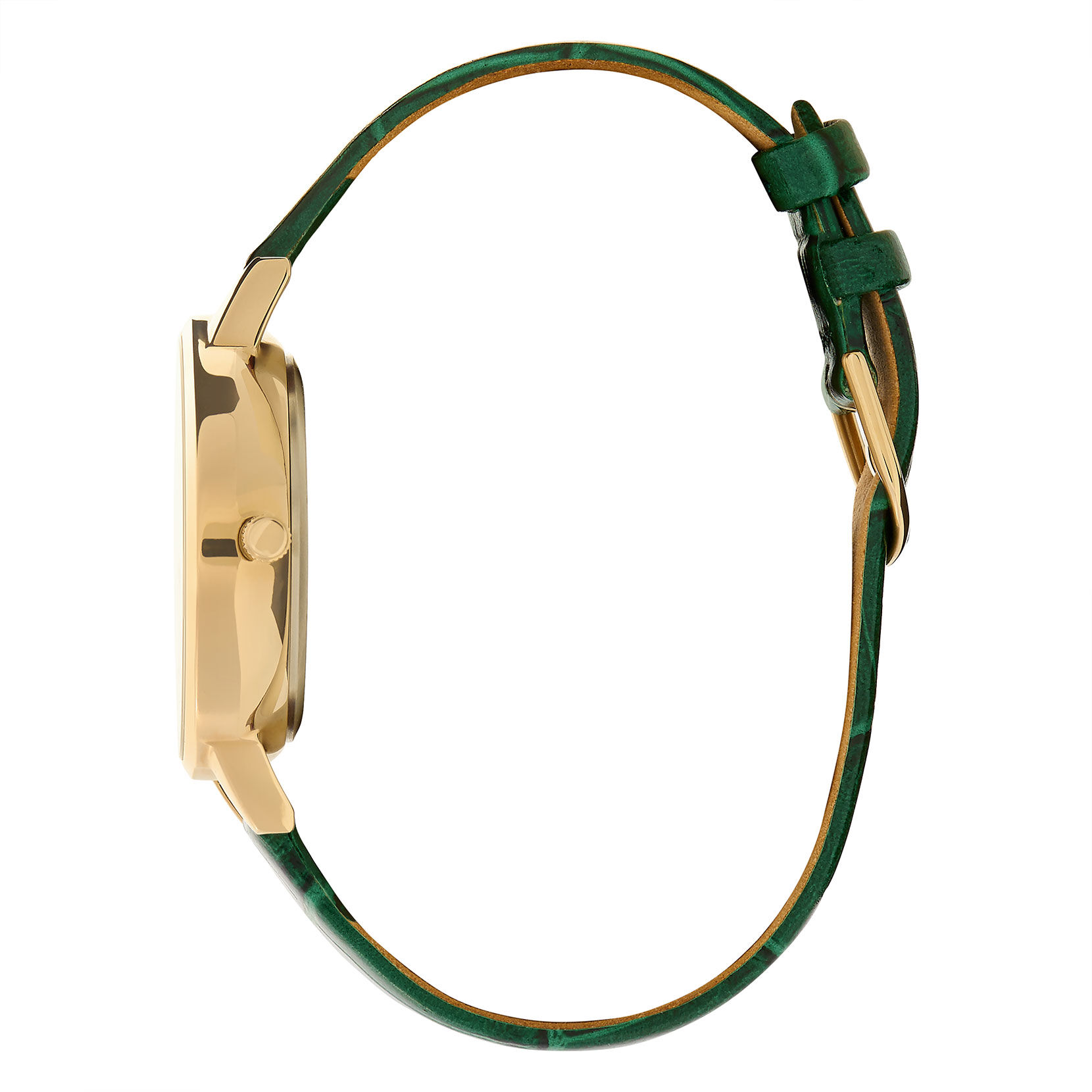 34mm Gold & Forest Green Leather Strap Watch