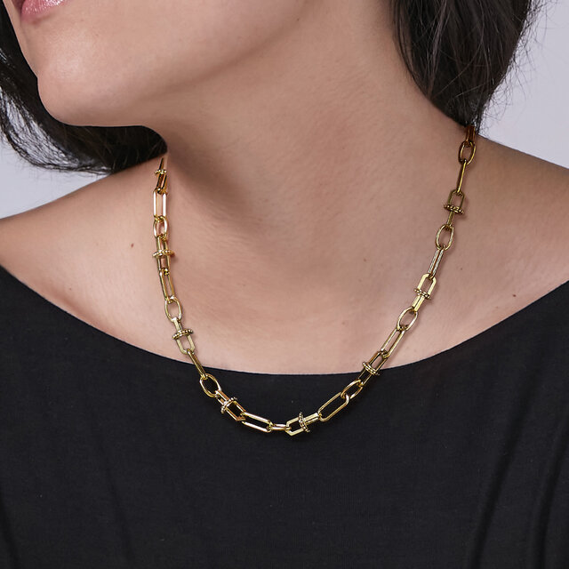 Collier Mini Maillon Chaine d'Ancre Plaqu&eacute; Or
