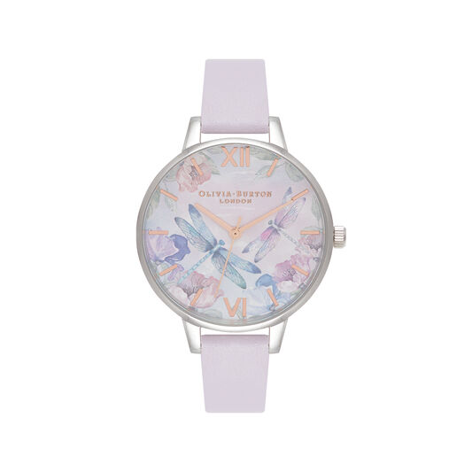 Dragonfly Thin Case Silver & Parma Violet Watch