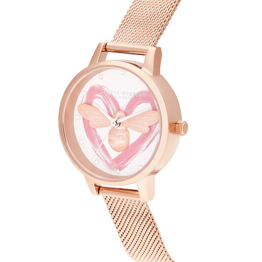 You Have My Heart Lucky Bee, Silver & Rose Gold Mesh