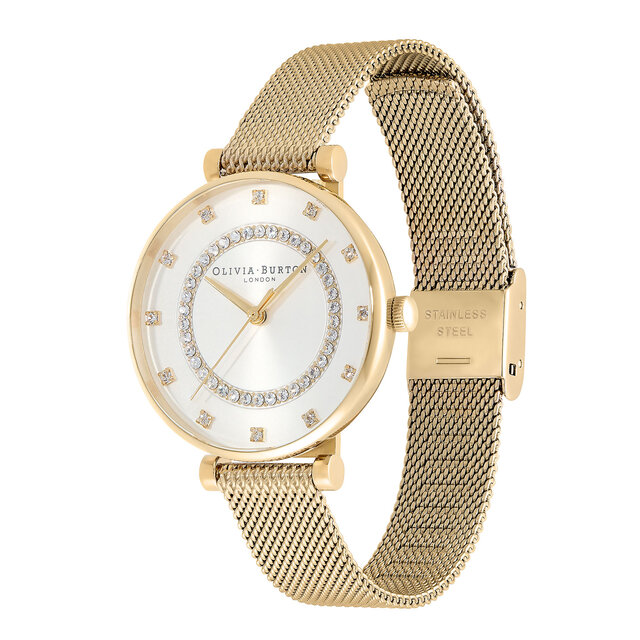 Montre Belgrave Tbar blanc à bracelet milanais or 32 mm