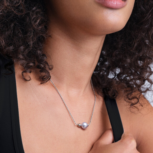 Modern Lavender Pearl Silver Tone Necklace