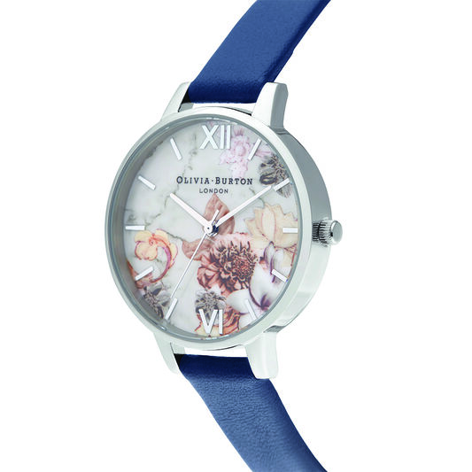 Marble Florals Navy & Silver