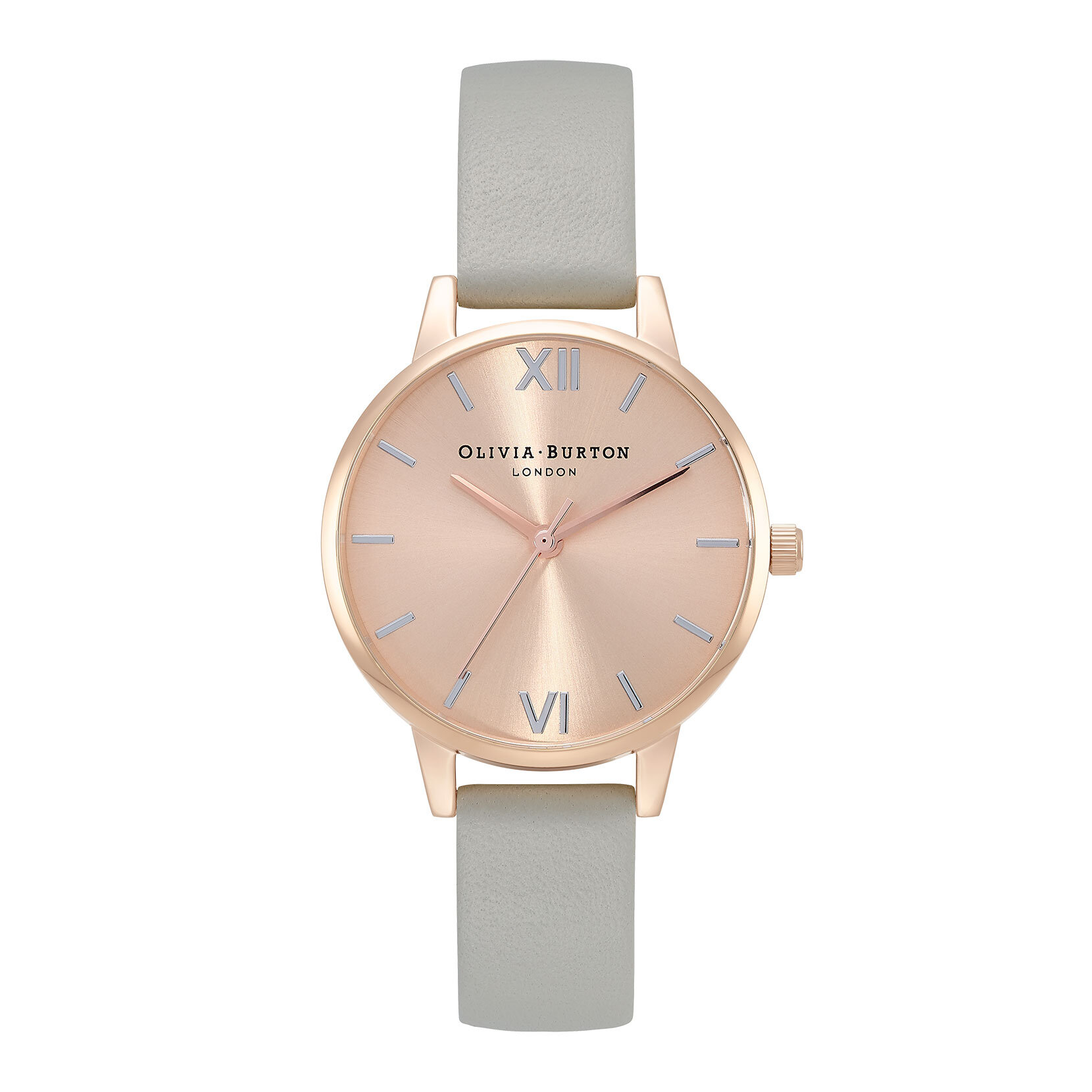 30mm Rose Gold & Gray Leather Strap Watch