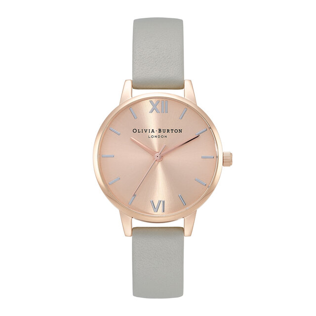 30mm Rose Gold & Gray Leather Strap Watch