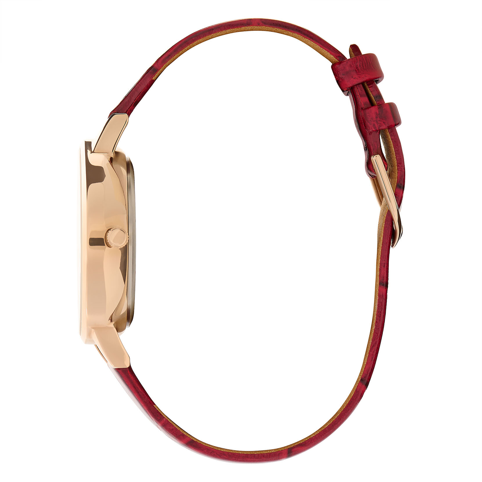 Montre Multifunction blanc et or blanc à bracelet cuir bordeaux 34 mm