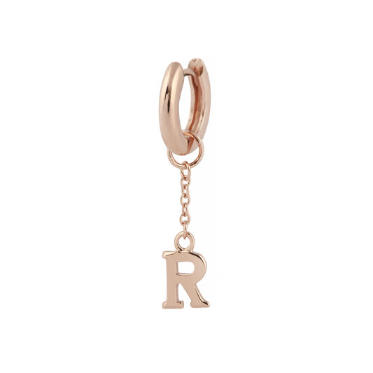 R Huggie Charm Rose Gold