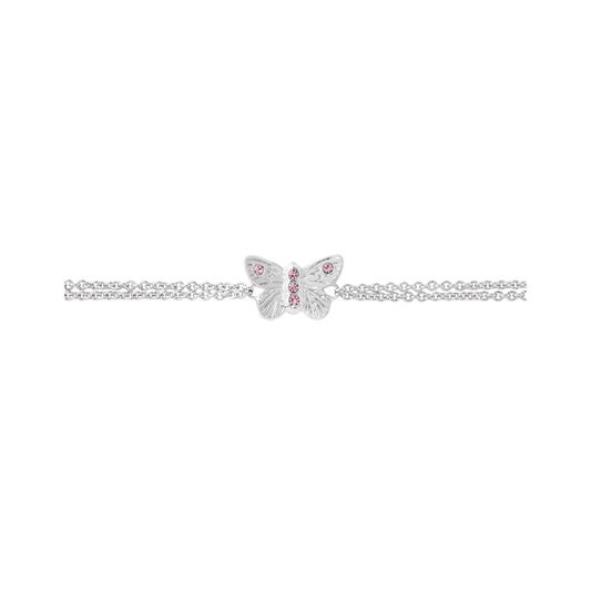 Bejewelled Butterfly Chain Bracelet Silver & Pink Stone