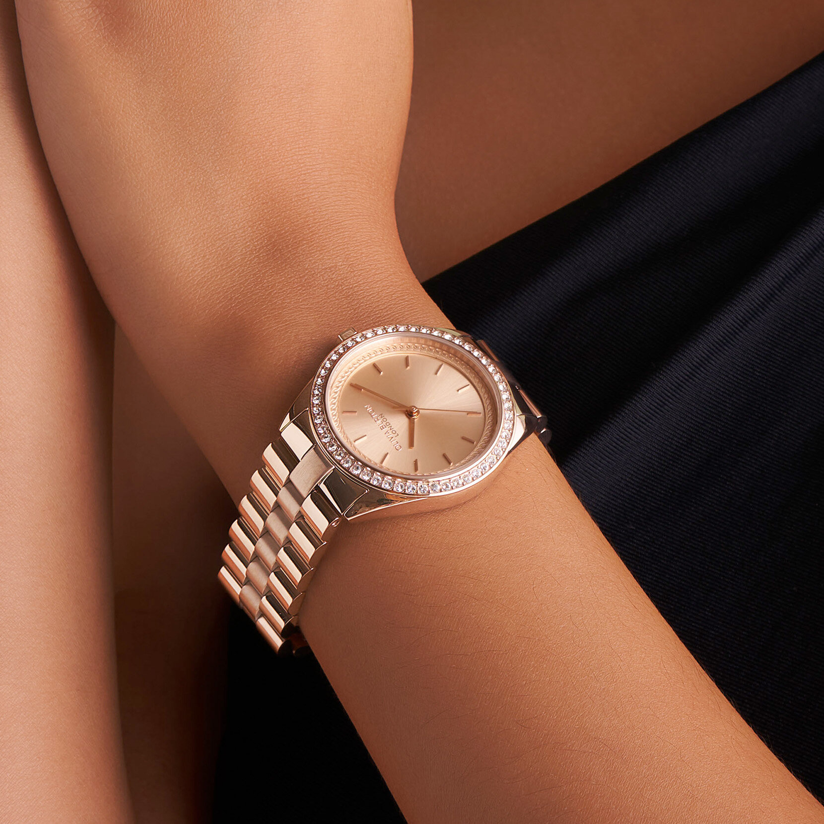 34mm Bejewelled Rose Gold Bracelet Watch