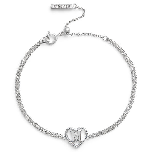 'M' Heart Initial Chain Bracelet Silver