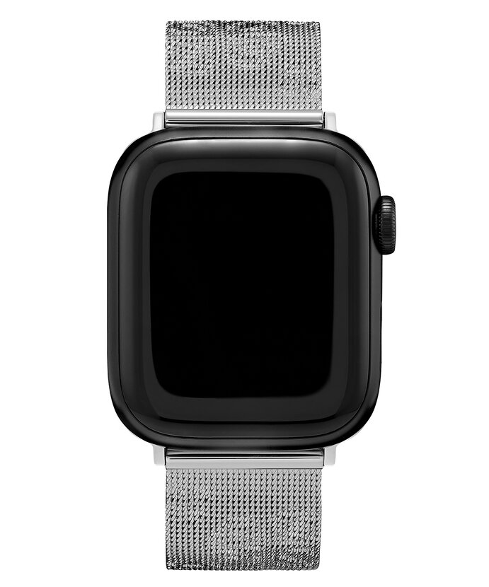 Strap for Apple Watches Silver with Floral Debossed Detail Mesh Strap Olivia Burton London