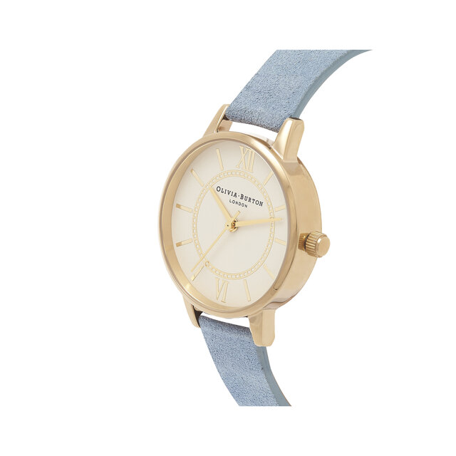 Wonderland Daim Bleu Ciel, Cadran Beige et Or 