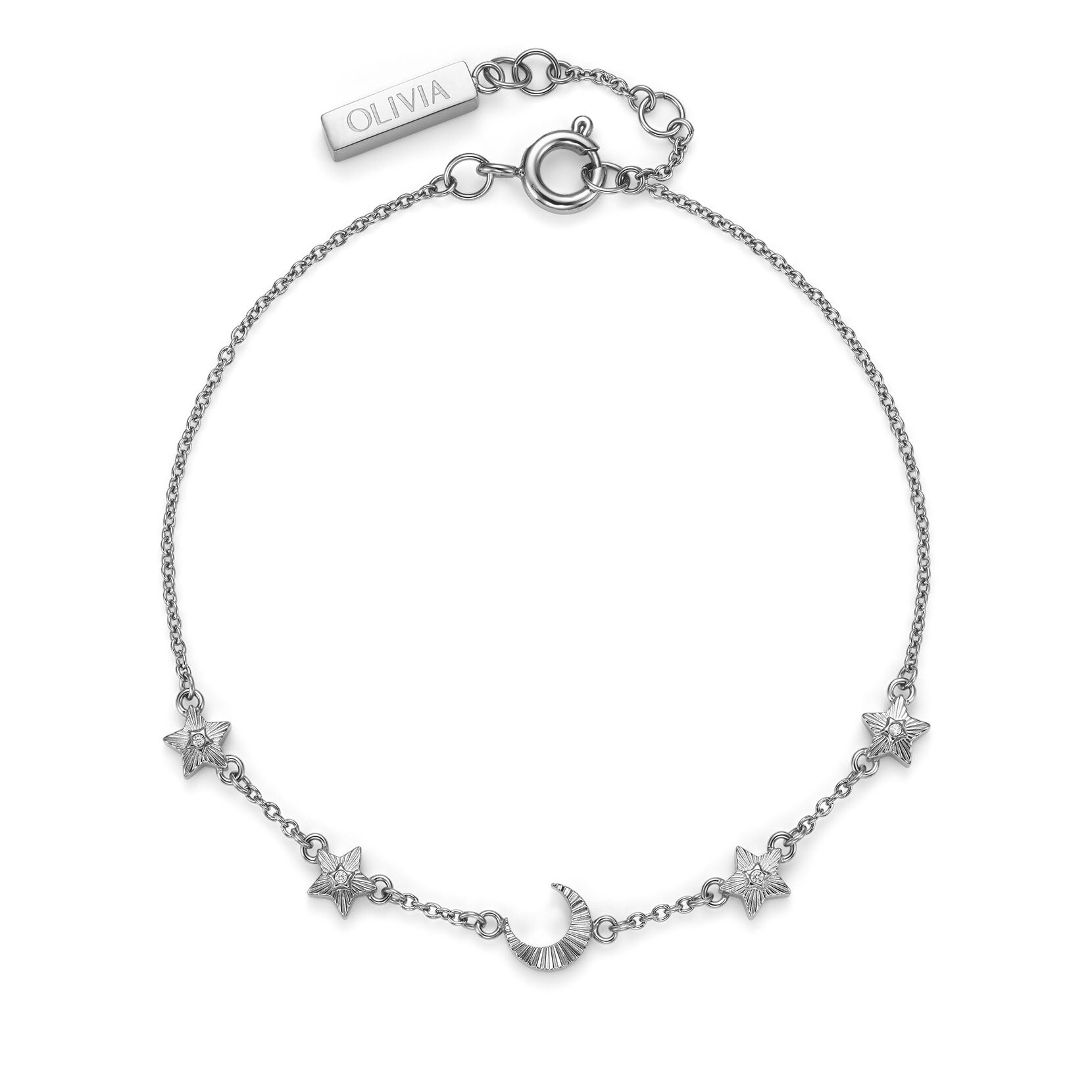 Celestial Mini North Star and Moon Silver Tone Bracelet