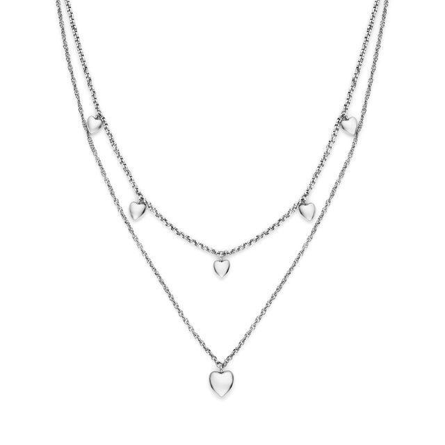 Collier Mini Heart Argent à Double Chaîne