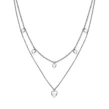 Mini Heart Silver Tone Double Chain Necklace
