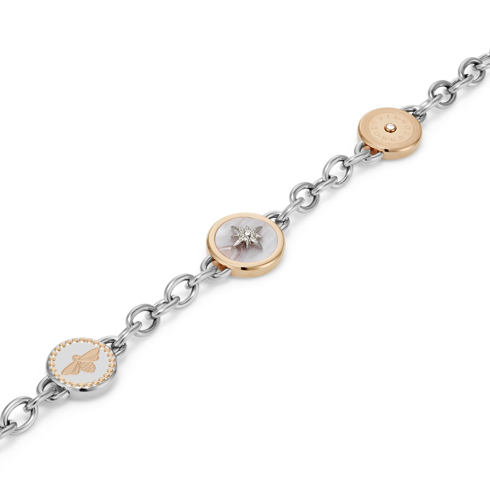 Bee and North Star Silver & Rose Gold Plated Charm Bracelet