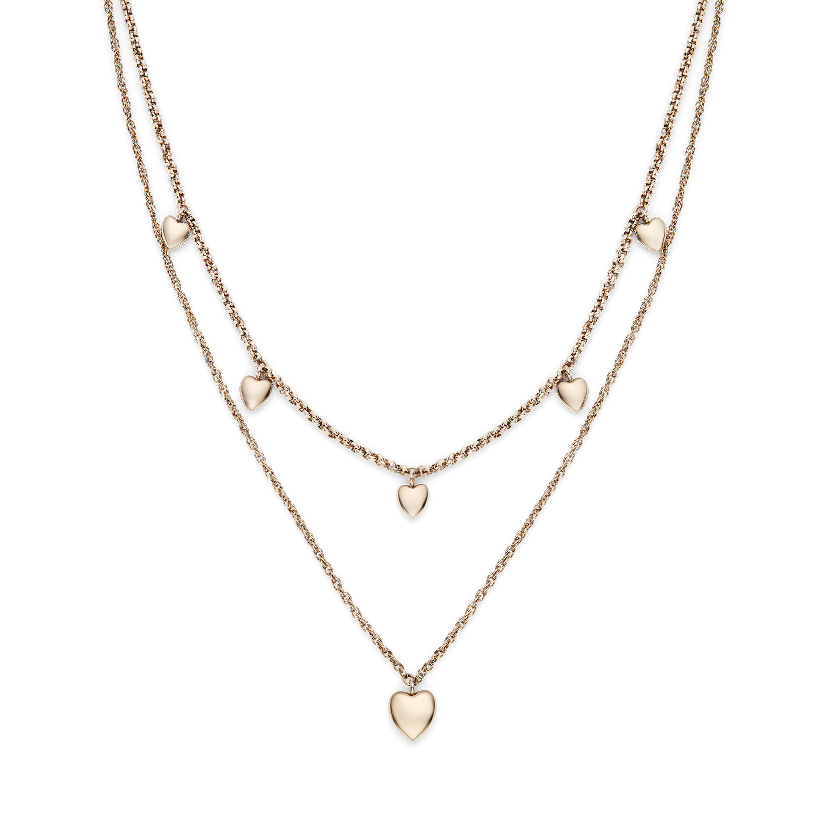Mini Heart Rose Gold Plated Double Chain Necklace