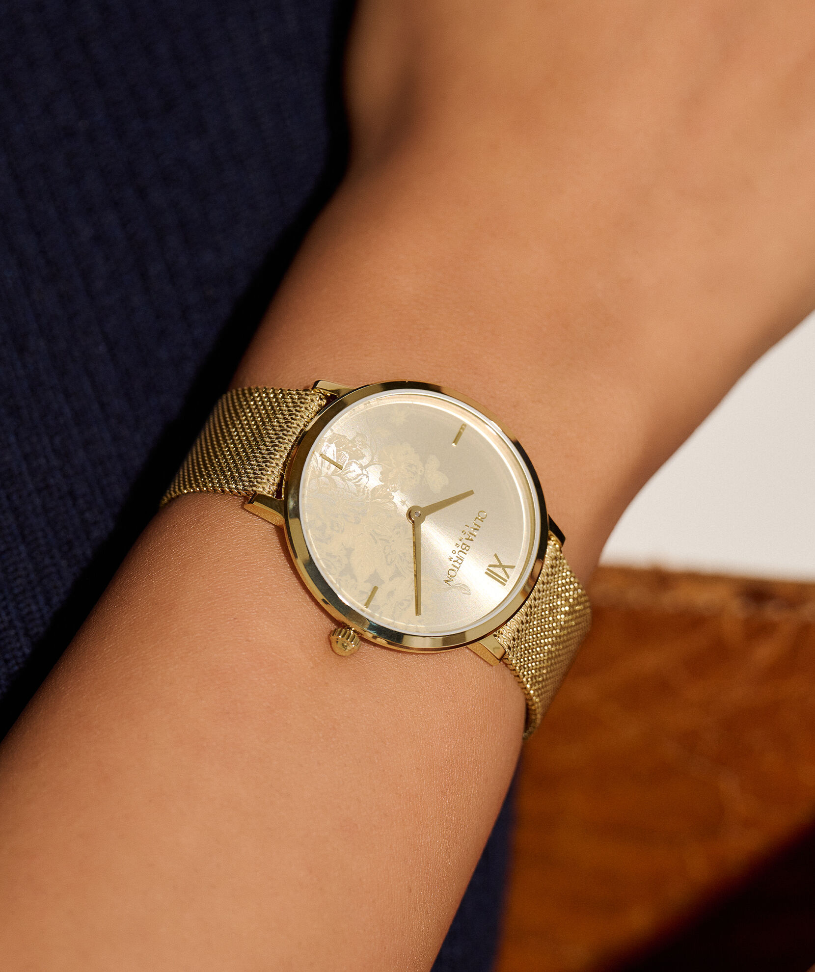 Olivia burton floral new arrivals mesh watch