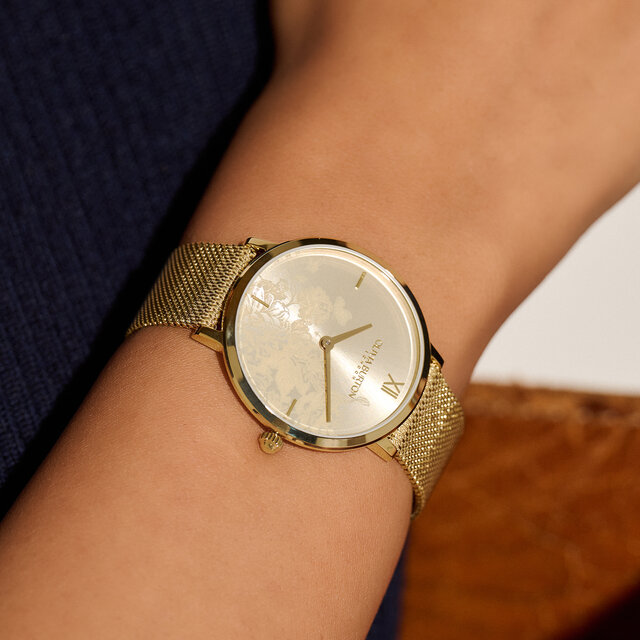 Montre Floral Blooms ultra fine avec bracelet en Or milanais 35 mm
