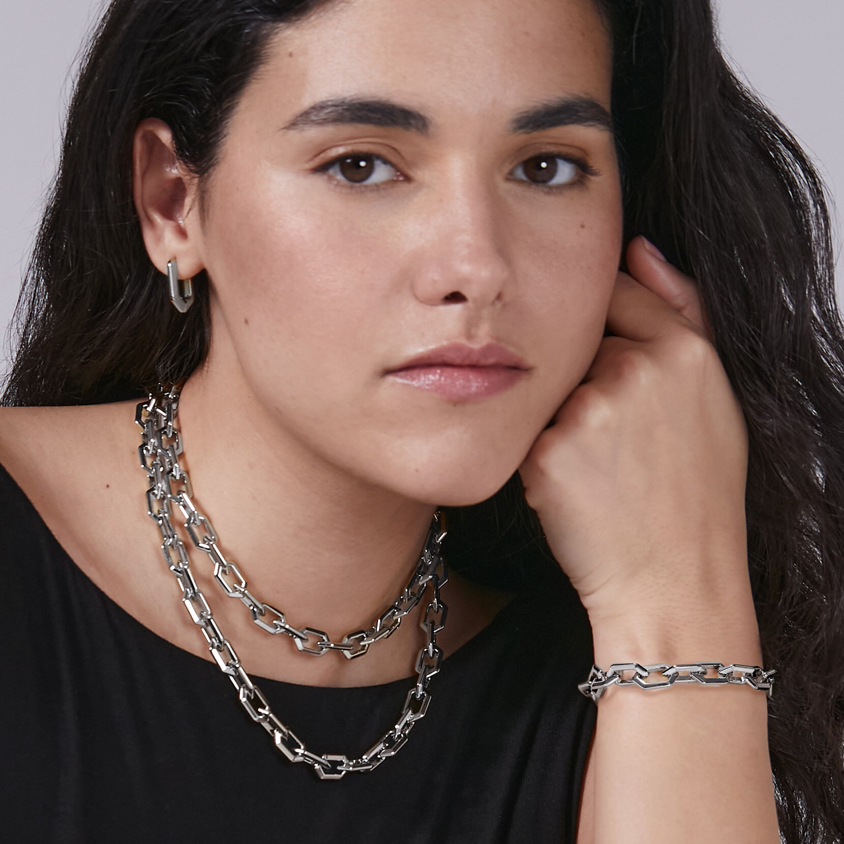 Honeycomb Geo Silver Tone Chain Link Bracelet