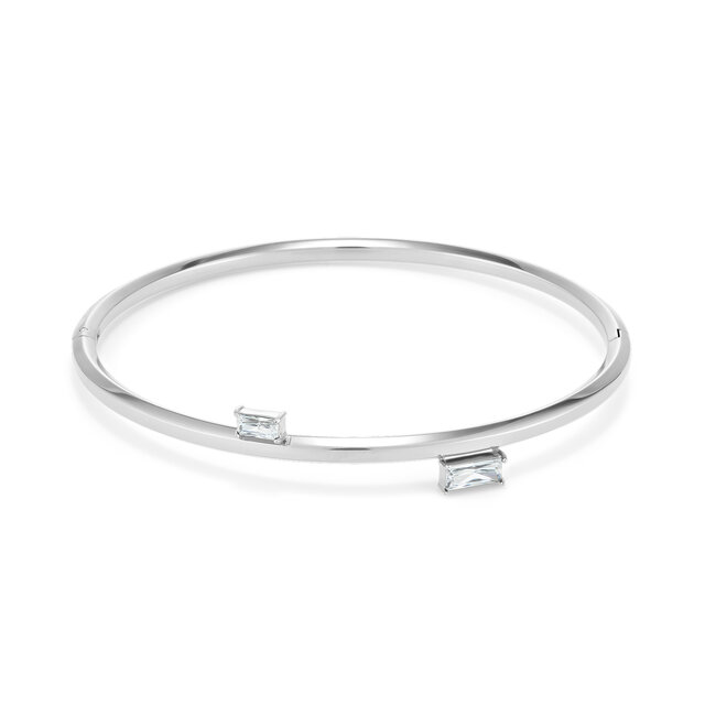 Baguette Crystal Silver Tone Bangle