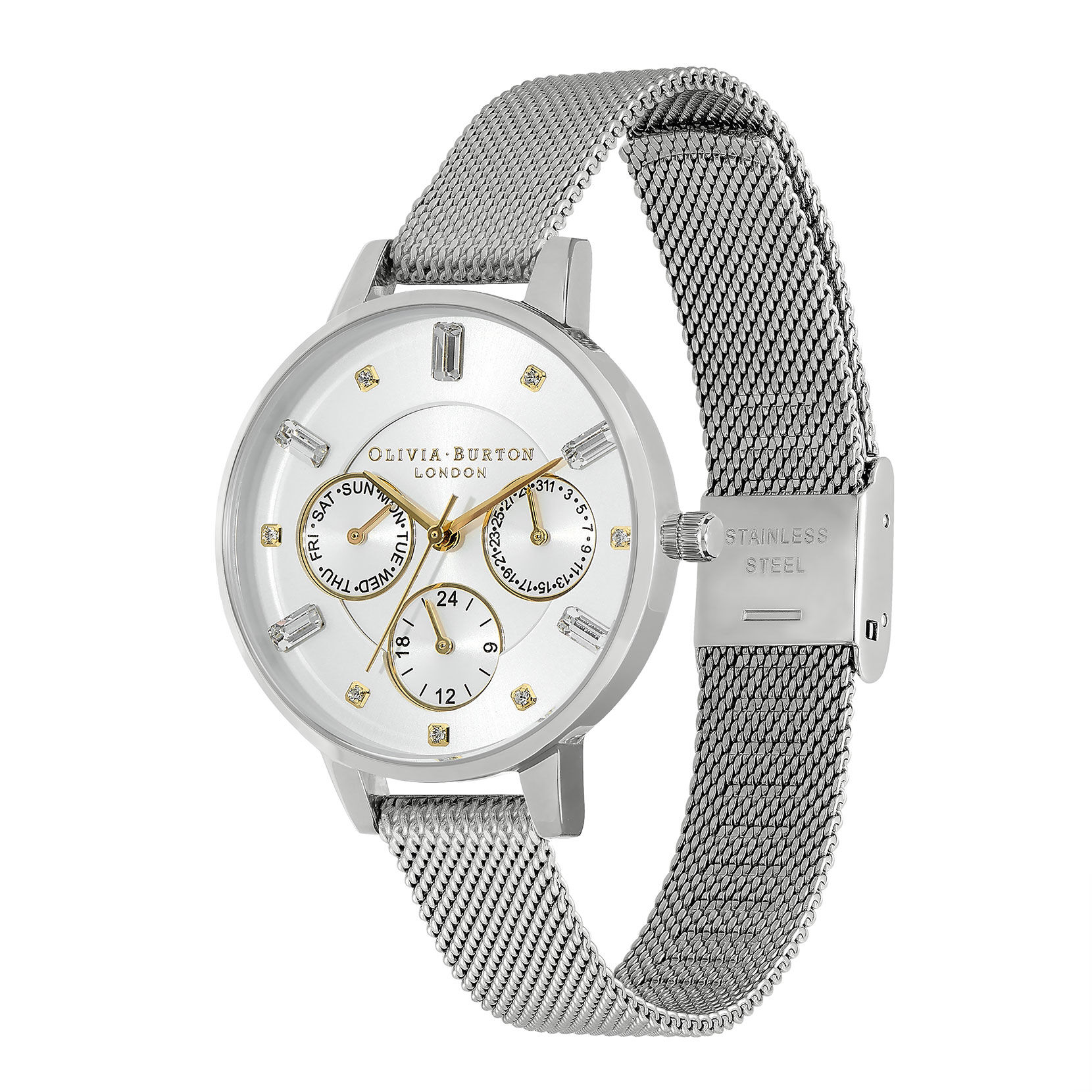 Multi Function Demi Dial Gold & Silver Mesh Watch