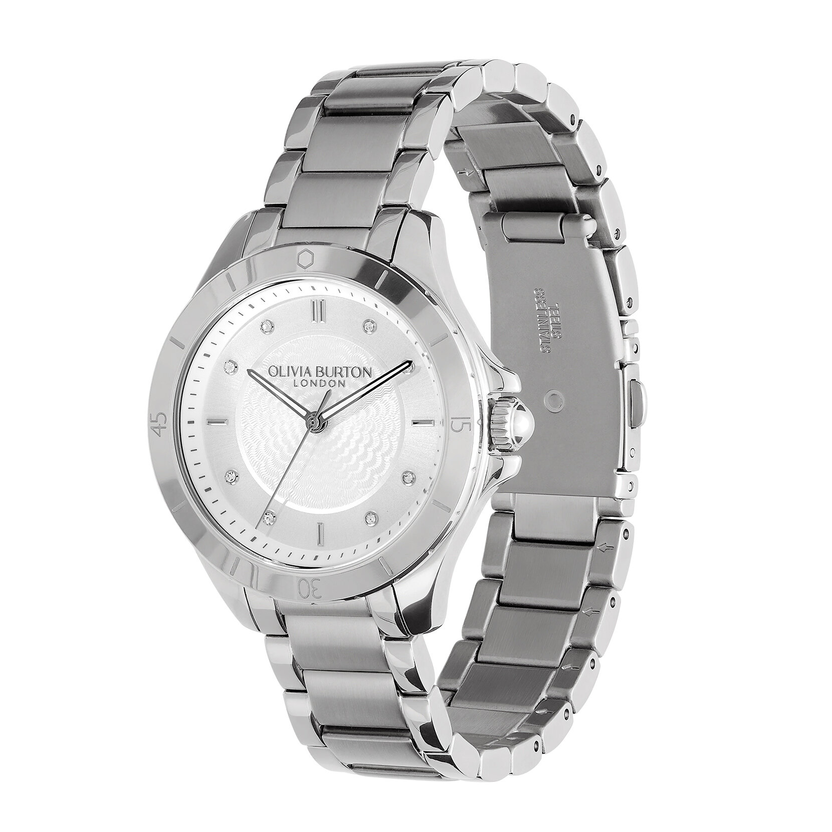36mm Guilloche Metallic White & Silver Bracelet Watch