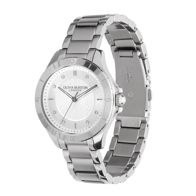 36mm Guilloche Metallic White & Silver Bracelet Watch