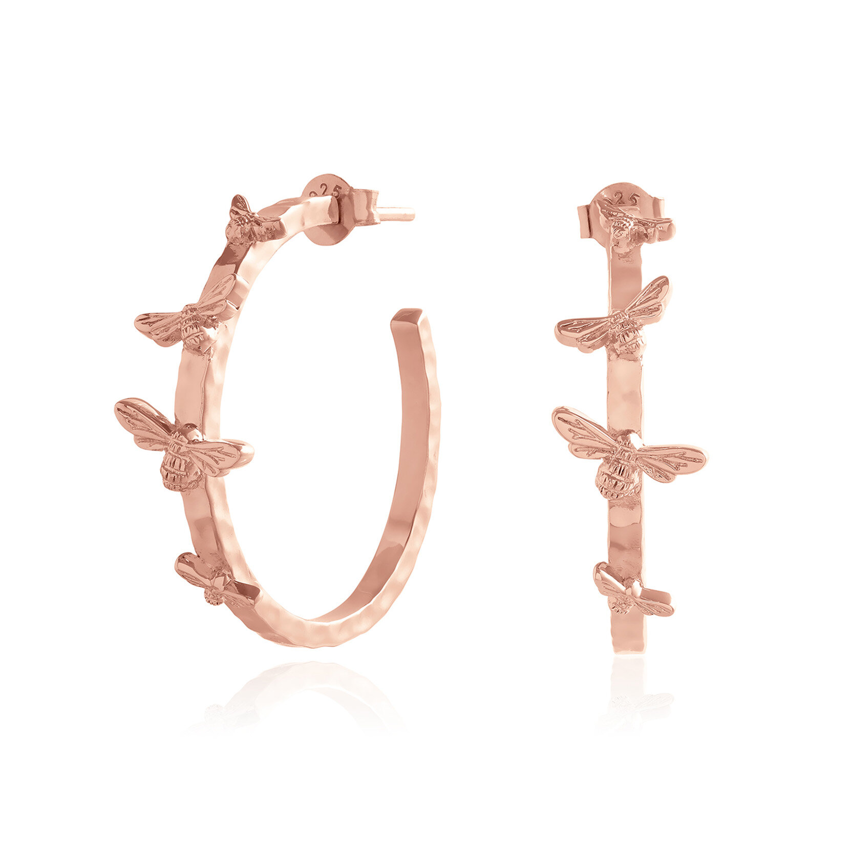 Rose Gold Bee Hoop Earrings