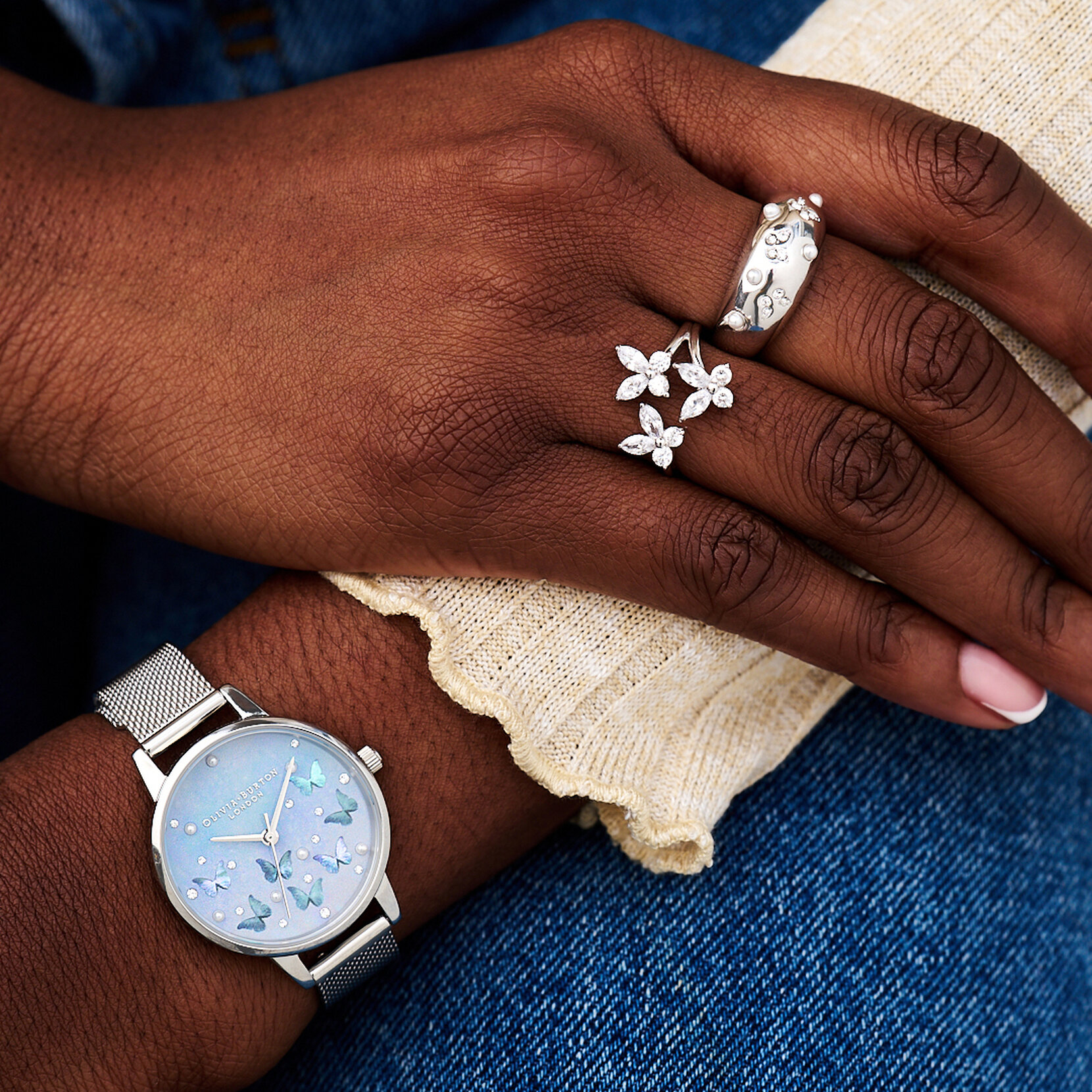 Silver Butterfly Dome Ring