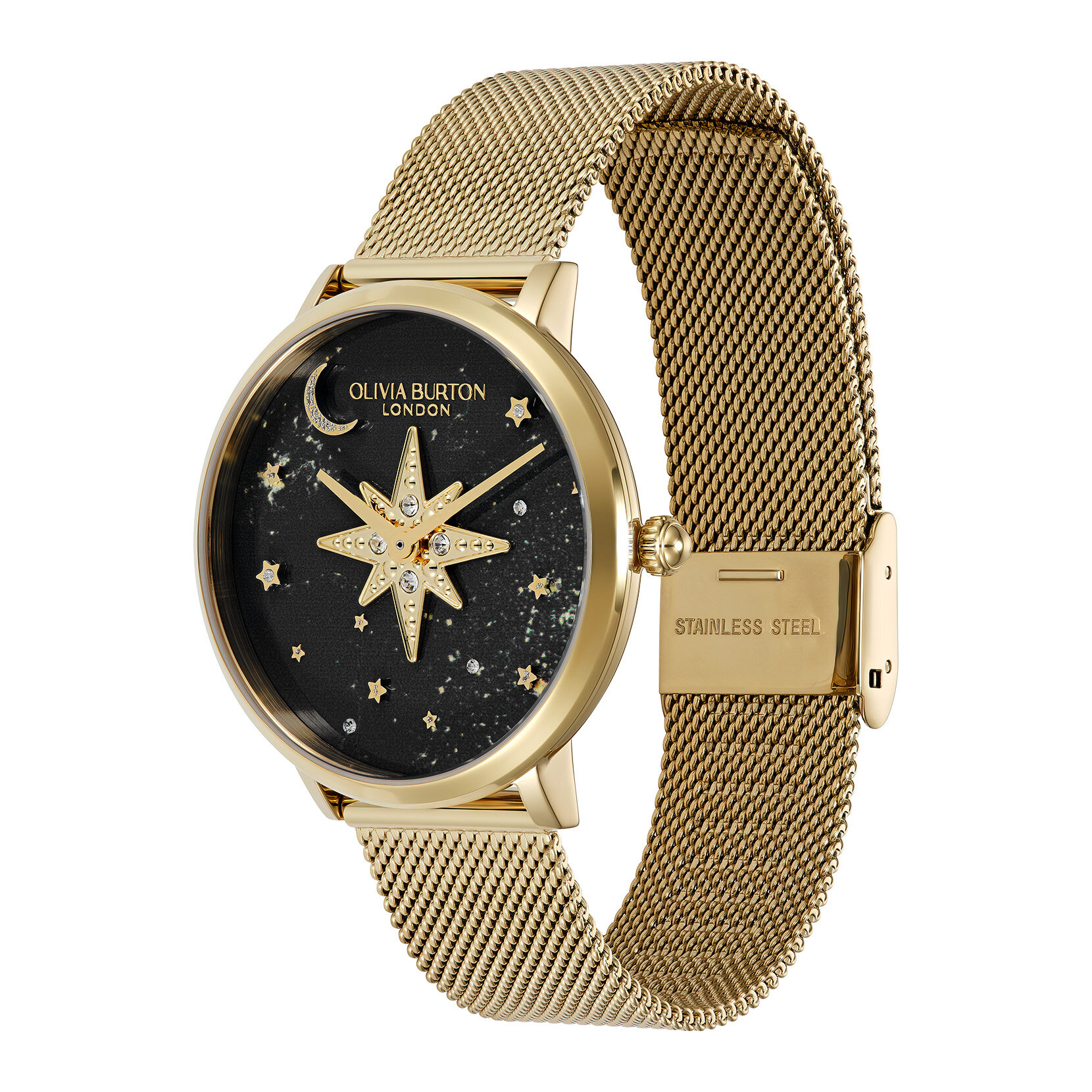 Montre Nova 35 mm avec bracelet en maille noir et or