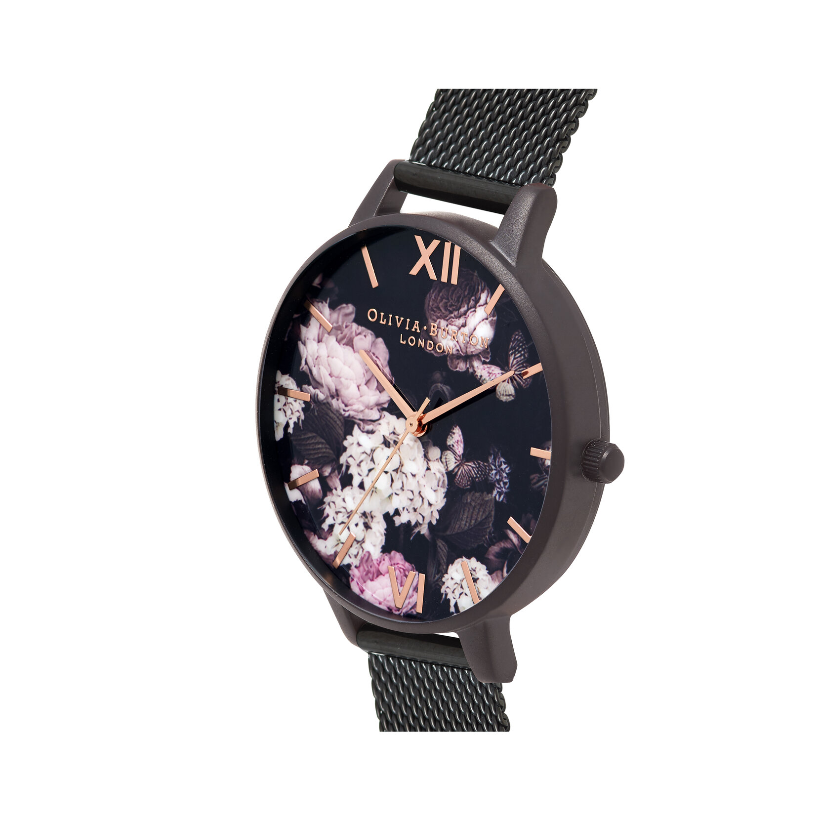 38mm Black & Rose Gold Mesh Watch